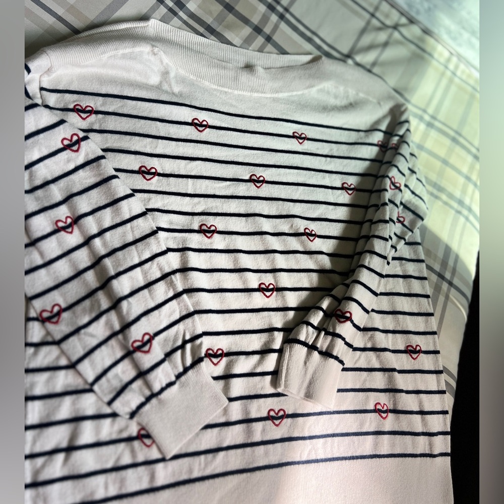 LOFT Kids Sweater with Navy Stripes and Red Hearts